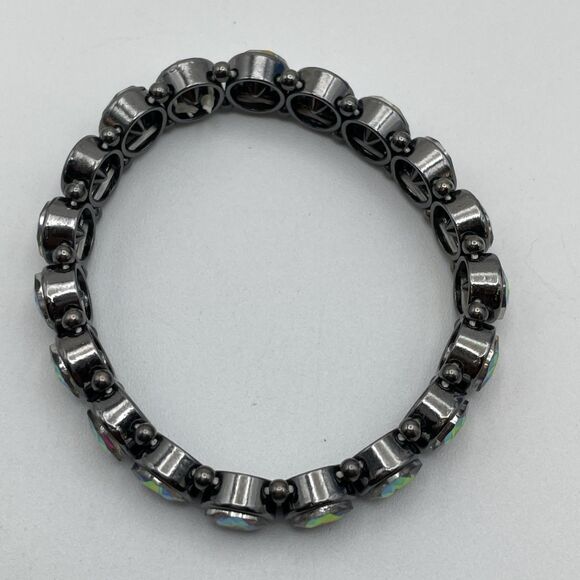 Gun Metal AB Glass Round Cut Rhinestone Stretch Bracelet Statement Boho - Picture 5 of 5